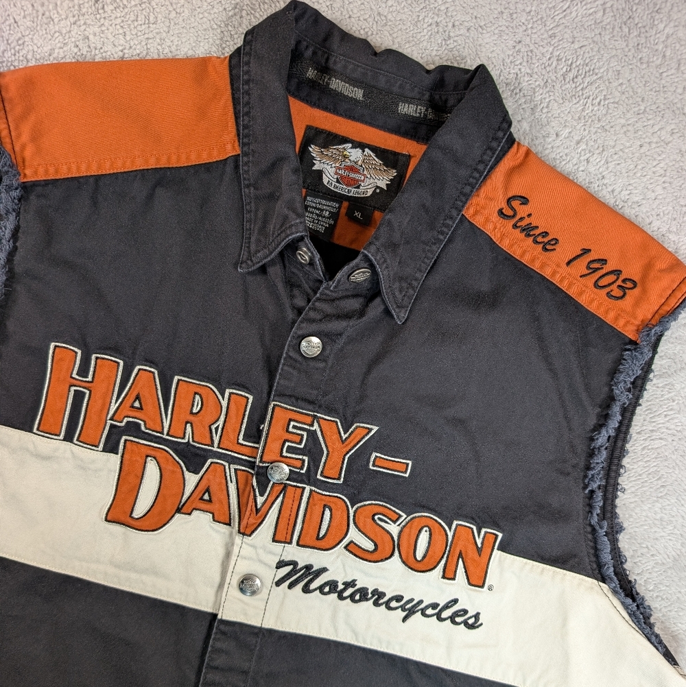 Harley-Davidson Orange‎ and Black Cutoff Shirt